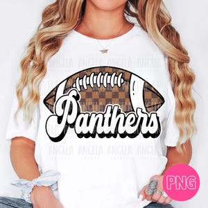 PNG Panthers Brown Football Checkered School Team Spirit Mascot Teacher Game Day Homecoming Cheer Groovy Retro for Sublimation DTF Shirt