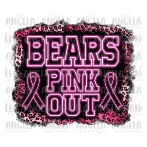 PNG Bears Pink Out Neon Lights Breast Cancer Awareness School Spirit Mascot Custom Football Cheer Volleyball for Sublimation DTF Shirt