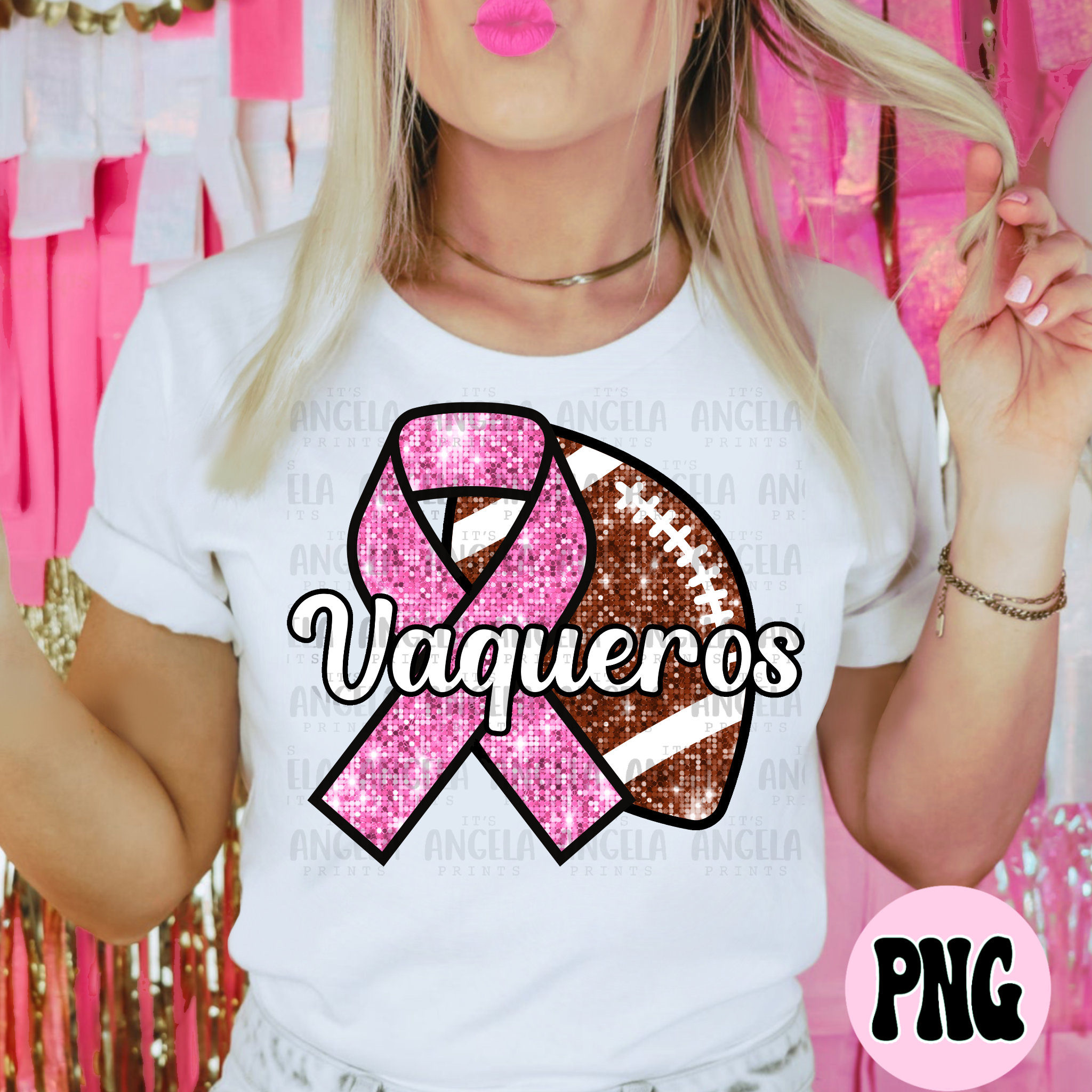 PNG Cowboys Faux Bling Glitter Pink Out Breast Cancer 