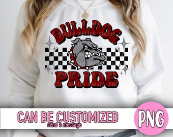 PNG Bulldog Pride Maroon Groovy Checkered School Team Spirit Mascot Teacher Game Day Football Volleyball Basketball for Sublimation DTF