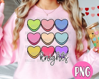 PNG Knights Valentine's Day Candy Hearts Pink Pastel School Spirit Teacher Mascot Digital Download Design for Sublimation DTF Shirt