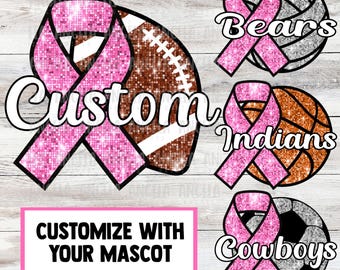 PNG Benutzerdefinierte Faux Bling Glitter Rosa, Brustkrebs Bewusstsein Band Fußball Schule Team Spirit Maskottchen für Sublimation DTF Shirt