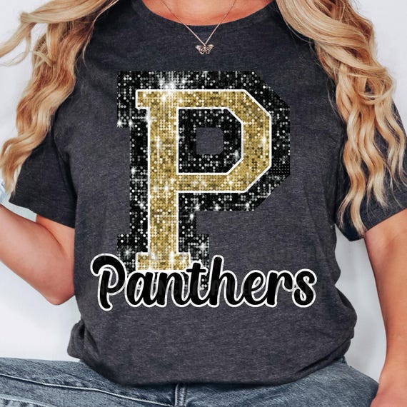 PNG P Panthers Black Gold Bling Sparkle Glitter School Team Spirit Mascot Teacher Game Day Football Cheer Design for Sublimation DTF Shirt Etsy