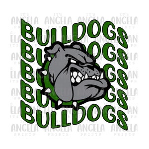 Bulldogs Retro Wavy Font Green Spirit Shirt PNG, Digital Download, Transparent, File, Sublimation, DTF, Transfer, Tshirt