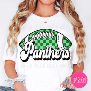 PNG Panthers Green Football Checkered School Team Spirit Mascot Teacher Game Day Homecoming Cheer Groovy Retro for Sublimation DTF Shirt
