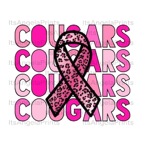 Cougars Stacked Breast Cancer Awareness Pink Leopard Ribbon PNG, Digital Download, Transparent, File, Sublimation, DTF, Transfer, Tshirt