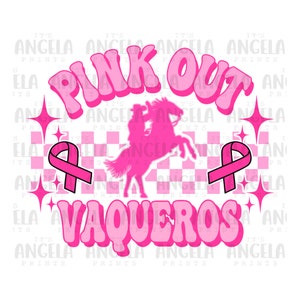 PNG Vaqueros Pink Out Breast Cancer Awareness Groovy Checkered Preppy School Team Spirit Mascot Football Volleyball for Sublimation DTF