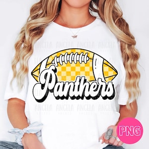 PNG Panthers Yellow Football Checkered School Team Spirit Mascot Teacher Game Day Homecoming Cheer Groovy Retro for Sublimation DTF Shirt