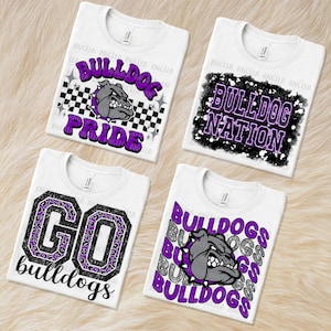 PNG Bundle Bulldogs Purple 4 Designs School Spirit Team Game Day Football Volleyball Cheer Basketball Digital Download for Sublimation DTF