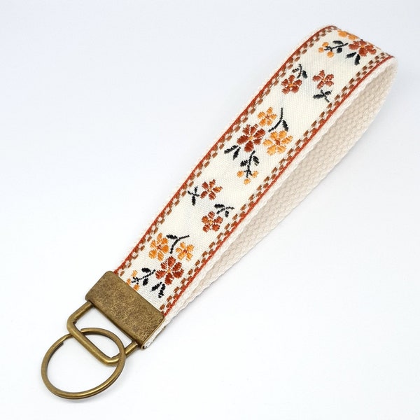 Vintage Floral Key Wristlet - Key Fob, Gifts for Women, Stocking Stuffer, Cotton Key Chain, Vintage Style, Vintage Floral