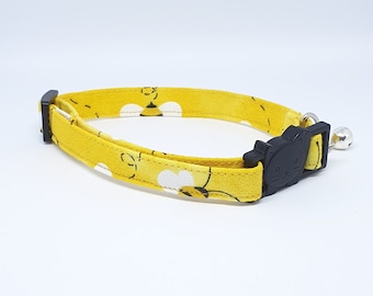 Yellow Bee Cat Collar - Printed Cat Collar, Kitten, Cat Accessory, Pet Costume, Kitten Collar, Yellow Cat Collar