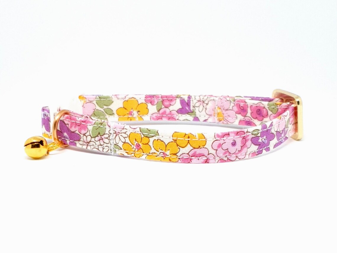 Purple Floral Cat Collar With Knot Bow Bow Tie Cat Collar Etsy