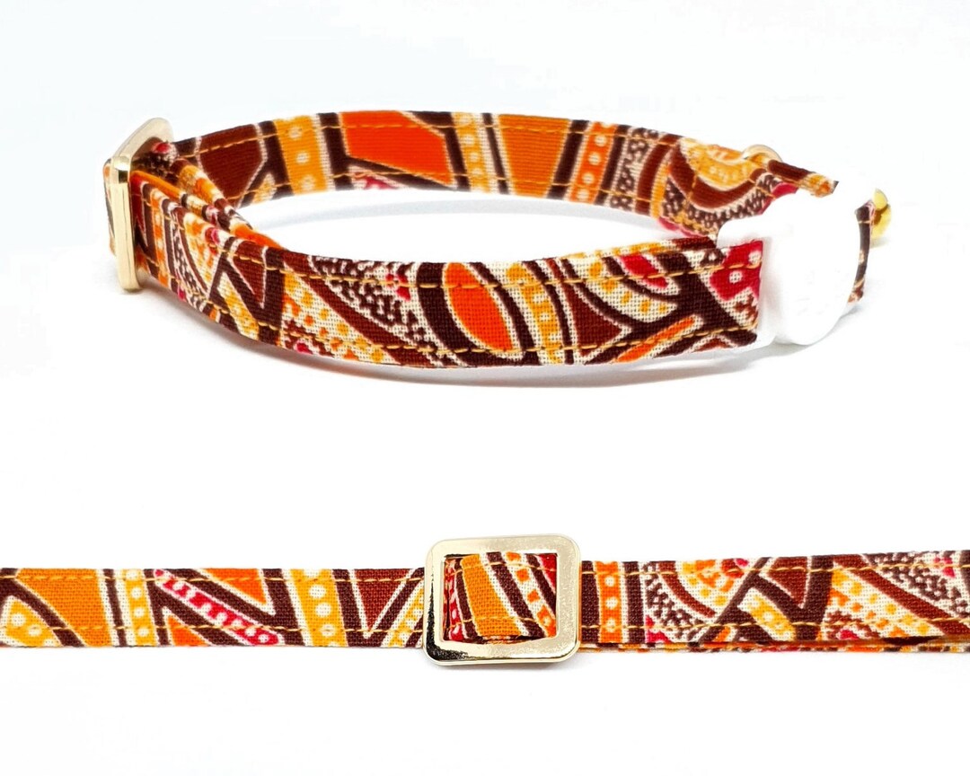 Indigenous Print Cat Collar Printed Cat Collar, Kitten, Cat Accessory, Yellow, Orange, Brown Cat