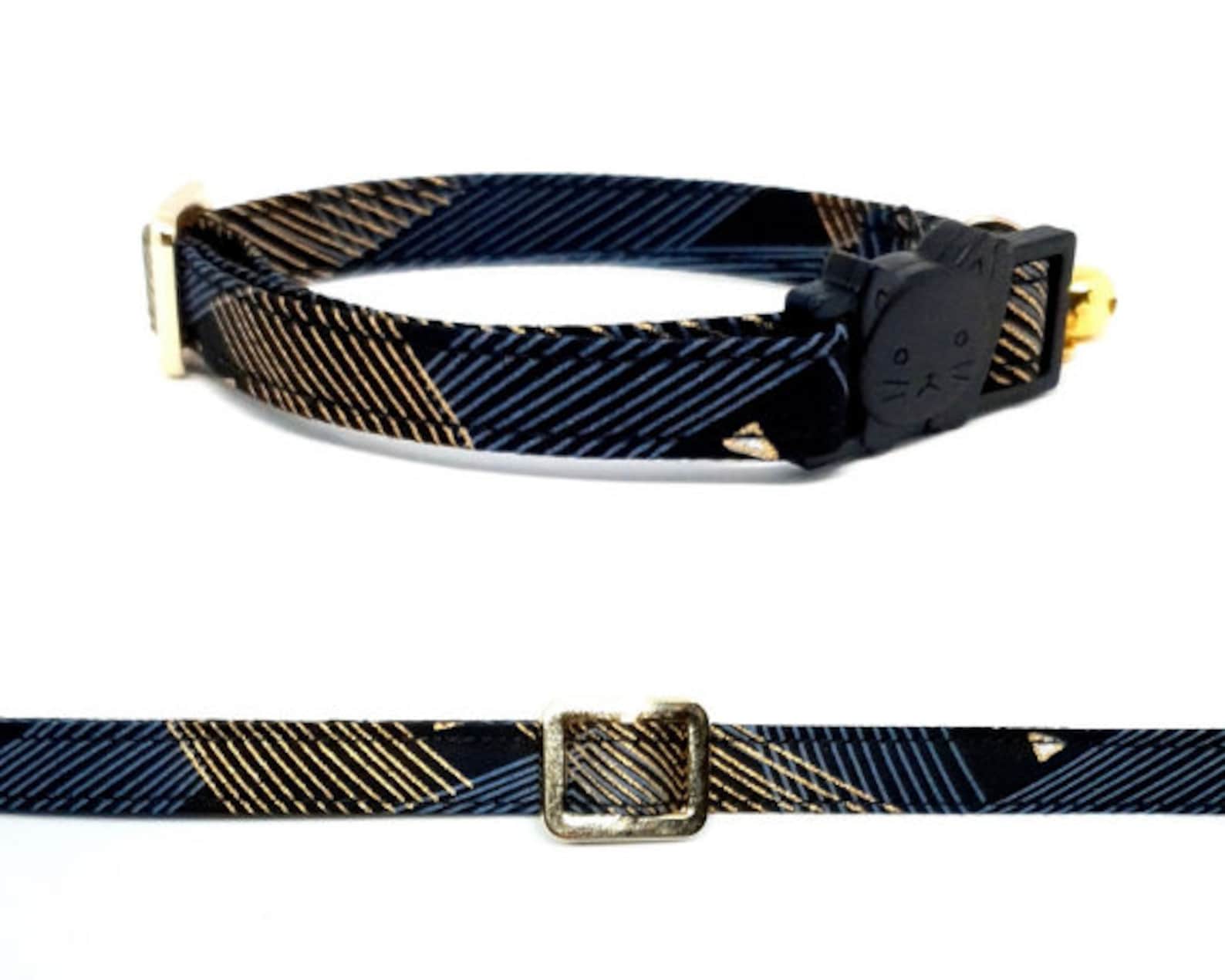 Gold Metallic Striped Black Cat Collar Cotton Fabric Etsy