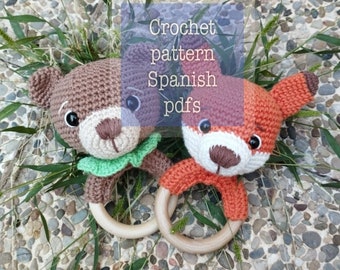 Crochet pattern bundle 2 in 1 , amigurumi pdf pattern , bear  fox woodland animal crochet pattern , rattle crochet pattern , patron sonajero