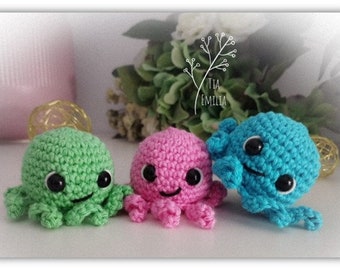 Pattern crochet NO SEWING required , cute tiny octopus amigurumi , pdf instant download (english)