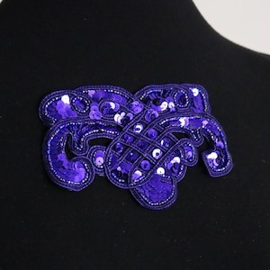 Blue sequin sew on bodice applique, beaded collar bib, royal blue beaded neckline, sew on applique, bodice applique, belt applique