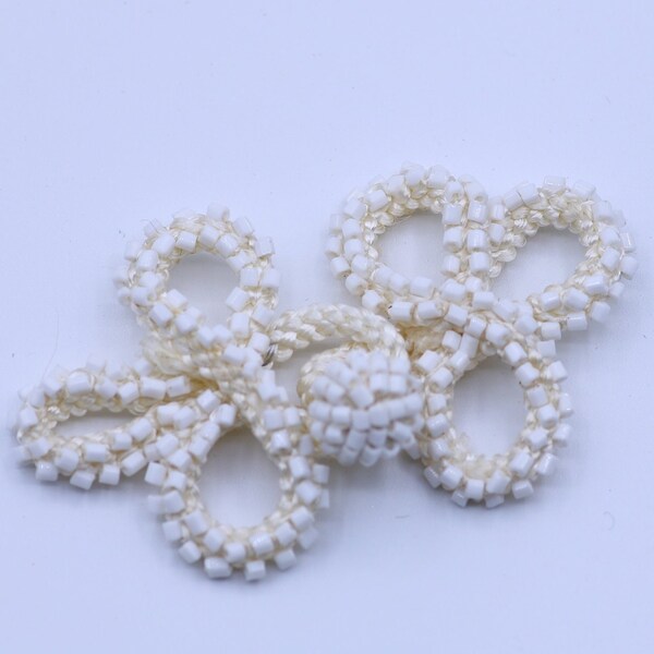 Vintage European cream beaded closure - cream white Fabric Frog Closure / Sewing Closure - beaded buckle