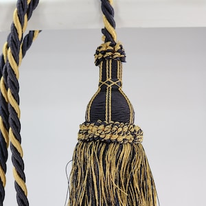Vintage European Tassel Tieback / Curtain Tassel / Drapery Tassel / Navy - Light Gold / Tieback tassel , home decor , navy tassel , gold