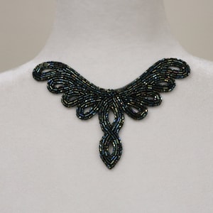 Green beaded sew on collar applique, blue beaded collar applique bib, seed beaded collar necklace. DIY sequin collar, collar applique -B1