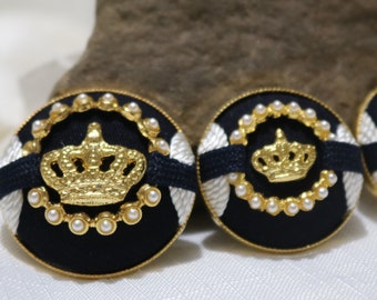 Vintage European Navy / Gold crown pearl Shank Button - In 3 Sizes