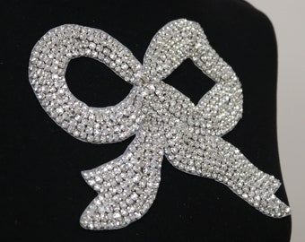 Large rhinestone bow applique, bow patch applique, rhinestone bow bodice applique, cream bow embellishment, bridal applique