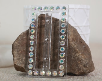 Vintage clear AB rhinestone plastic buckle, belt buckle, rhinestone buckle, genuine Swarovski belt, Made in Czech Republic