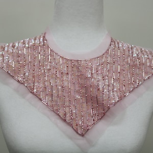 Pink beaded sequin sew on collar, fabric collar applique bib, beaded collar necklace. DIY beaded collar, collar choker