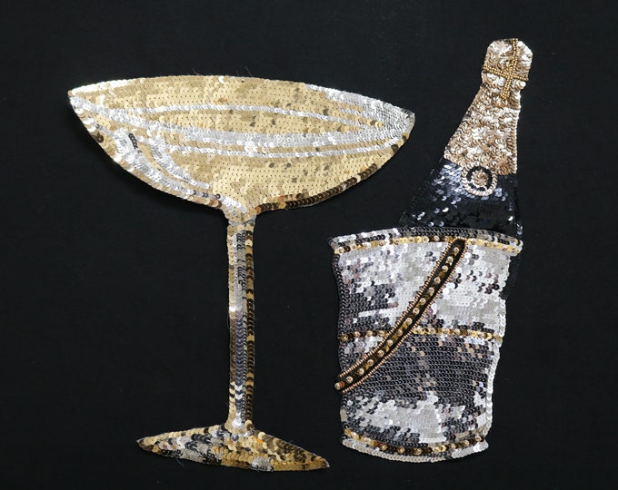 Vintage Huge Champaign Bottle in Ice Bucket Applique Patch, Champaign ...