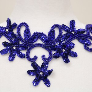 Royal blue sequin flower sew on collar applique, sequin beaded bodice applique, beaded collar, collar choker, flower applique -B1
