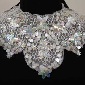 Cream beaded flowers embroidered sequin sew on collar, fabric collar neckline applique, beaded collar necklace. DIY collar, bodice applique