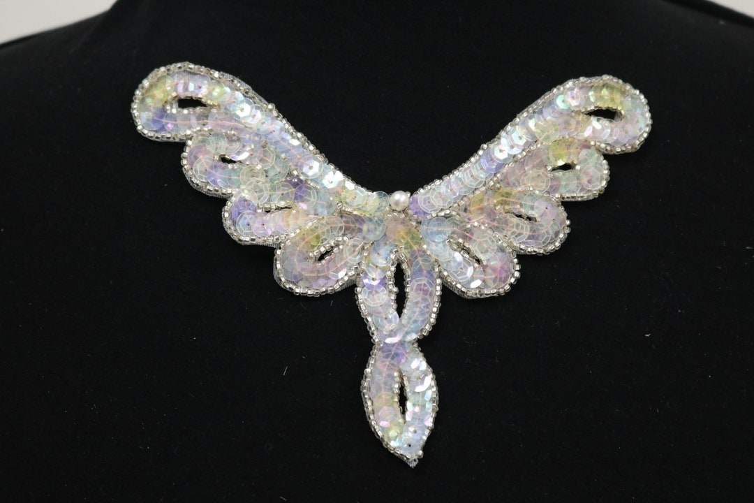 Iridescent Sequin Sewon Applique Bridal Neckline Applique Etsy