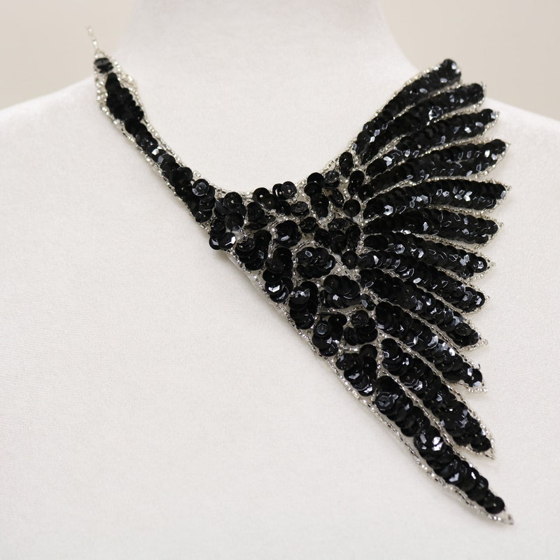 Black/Copper Hand Beaded Applique MOTIF-132 Fabric