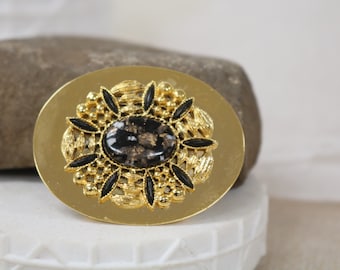 Vintage boho gold schwarz Brosche / viktorianischer Stil Brosche Pin / Art deco - Made in Europe, Gold Brosche,
