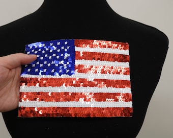 Amerikansk flagga-lapp, applikationslapp för USA-flagg med paljetter, vallapp för militärveteraner, patriotisk lapp, 4 juli-lapp, jacklapp