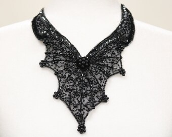 Black embroidered sequin beaded sew on collar, Flower sequin collar bib, beaded collar necklace. DIY beaded collar, collar choker- 120