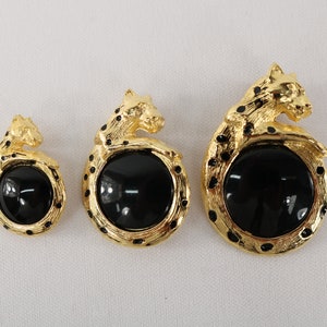 Vintage European Gold Black Leopard Shank Button / Metal Animal Button - In 3 Sizes / Collectors button / Designer button / Cheetah Button