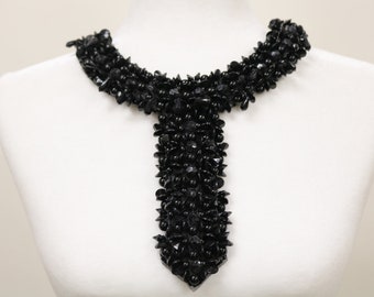 Black  beaded sew on collar,  Art deco collar bib, beaded collar necklace. DIY beaded collar, collar choker