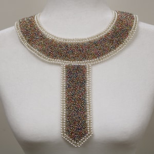 Multi color beaded sew on collar, pearl beaded collar applique bib, beaded collar necklace. DIY beaded collar, collar choker