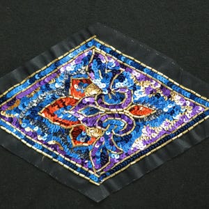 Blue multi color sequin sew on applique, sew on applique, waistband applique, belt applique, bodice appliqué, blue purple gold red applique