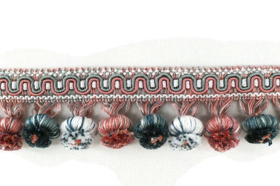 Vintage Pink Blue Tassel Trim / Half Yard Piece / Home Decor / Fringe