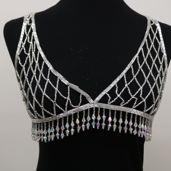 Beaded fringes sew on bra, beaded bikini, dance costume, bridal beaded bodice applique, sew on decorative bra, fancy bra