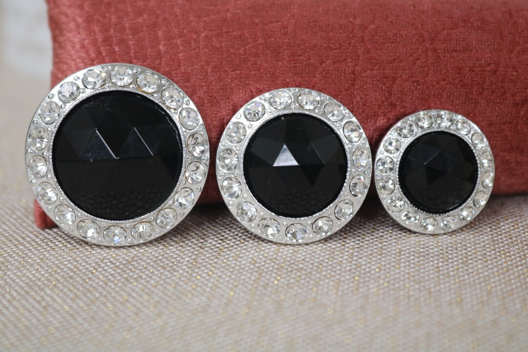 Vintage Rhinestone Black Button in 3 Sizes , Collectors Button, Bling ...