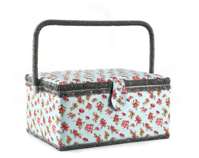 Vintage Sewing Basket/box With Floral Needlepoint Top Plastic Twine Vintage Floral Sewing Box