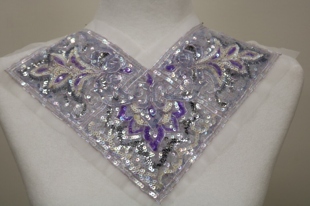 Vintage Purple Silver Sequin Sew on Collar Applique Fabric Etsy