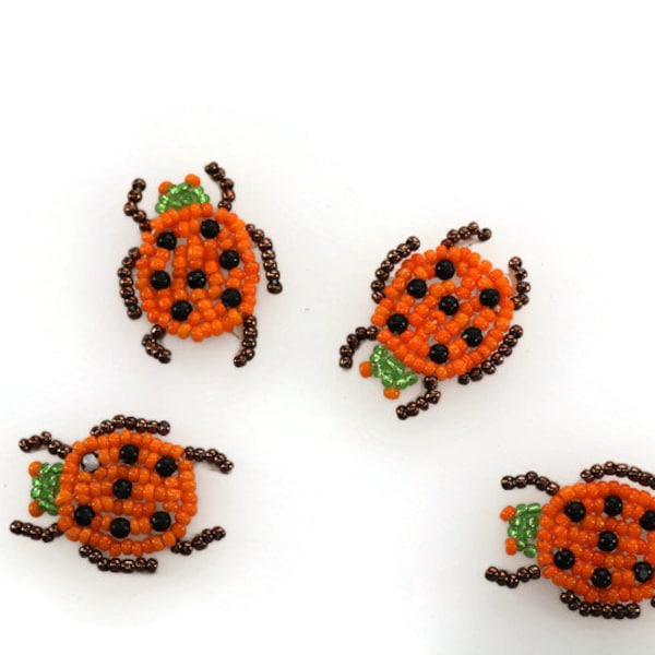 Ladybug applique -fly beaded applique / READ DESCRIPTION / applique / Orange , green applique , bug applique , animal applique