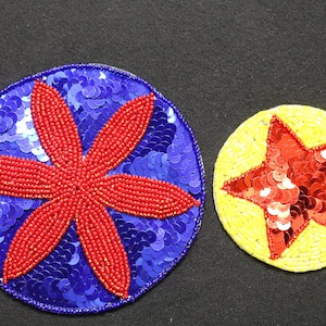 Star sequin beaded applique, star patch, celestial patch, celestial applique, yellow blue red sequin applique