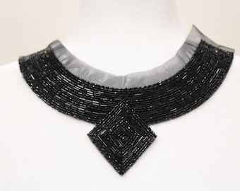 Black beaded sequin sew on collar, collar applique bib, beaded collar necklace. DIY beaded collar, collar choker- 121