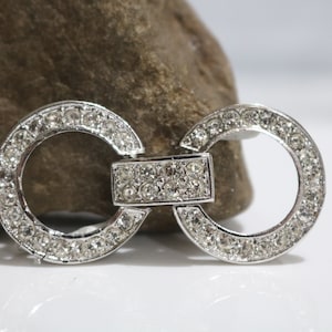 Chiusura a rana con strass in argento ceco vintage / Pietre Swarovski originali / Fibbia / Fibbia con strass, chiusura a maglione