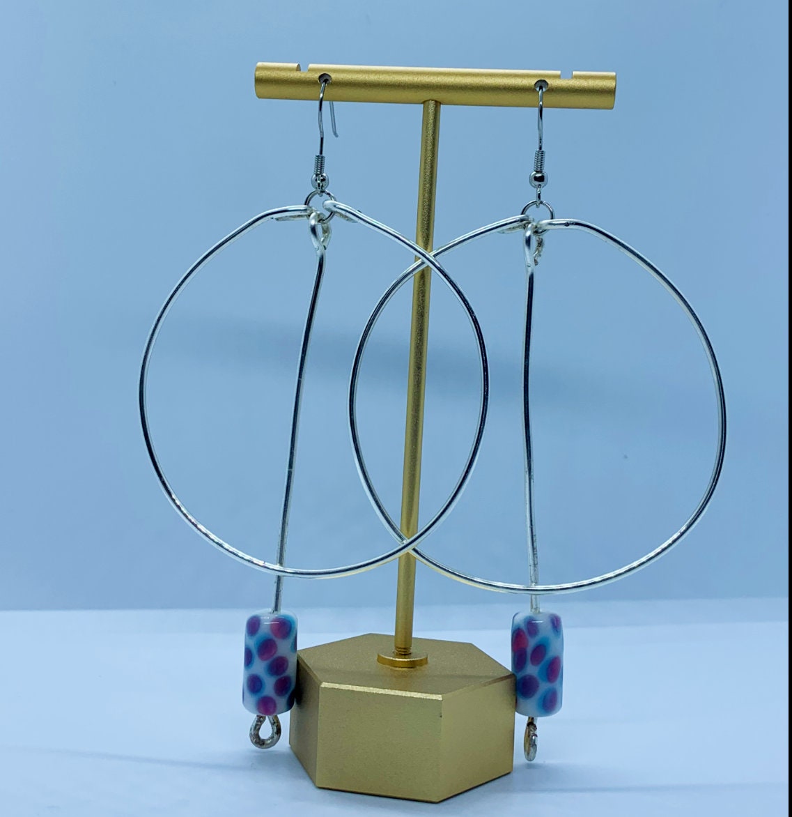 Silver hoops with colorful dangle bead Etsy